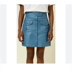FRNCH Women's Blue Faux Leather Crocodile Print Daryl Mini Skirt‎ Size Small